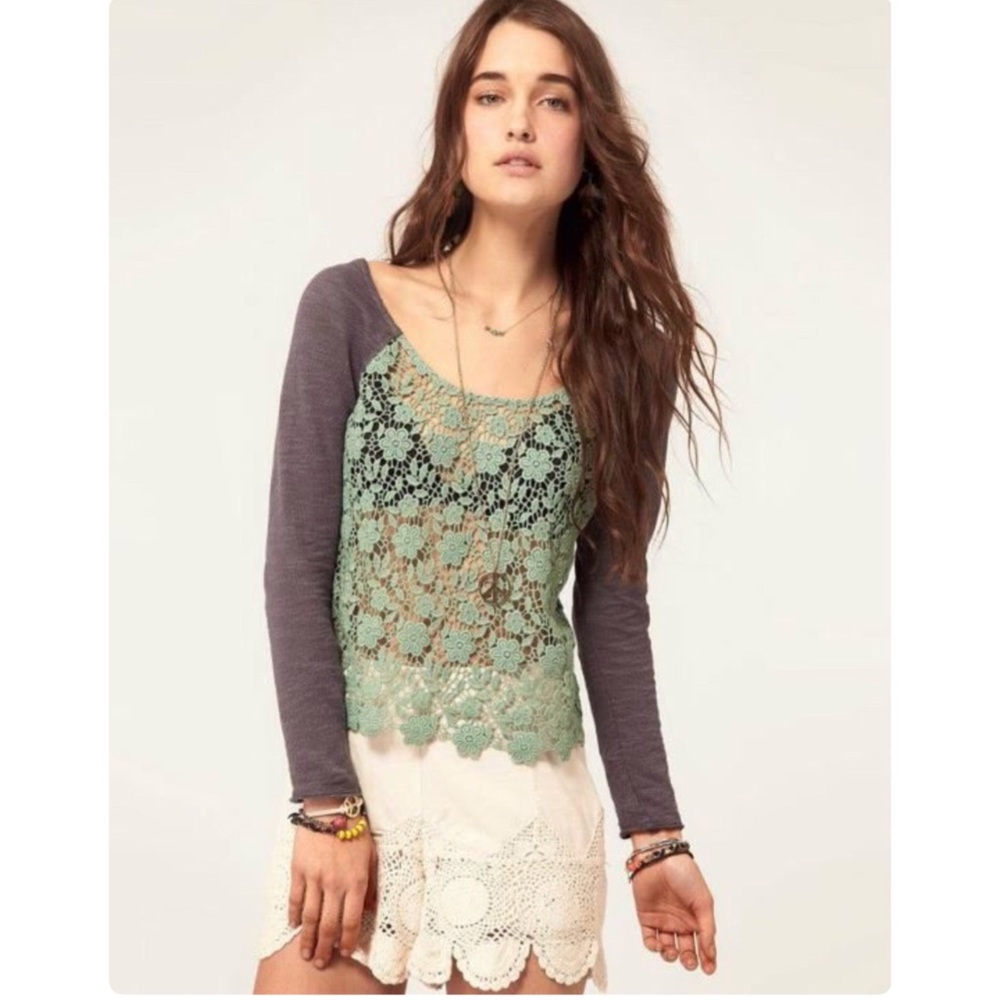 | Free People | Floral Crochet Lace Front Top Boho